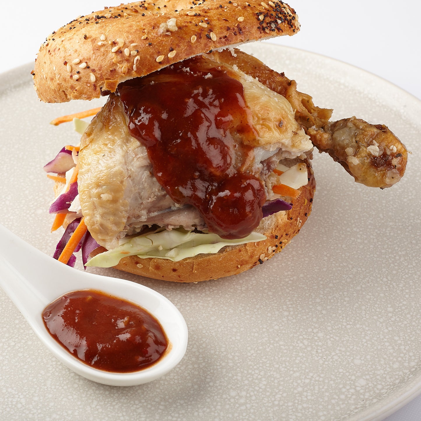 Slow roasted chicken sesame bagle and a generous spoonful of Nan's Tomato Relish. The secret sauce to great tasting bagels.